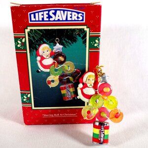 Vintage 1995 Enesco Treasury Lifesavers Ornament Starring Roll At Christmas